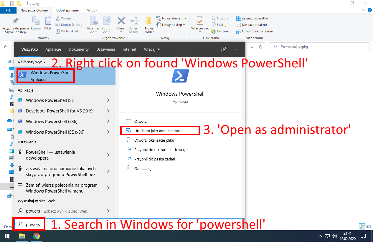 Run Windows PowerShell as Administrator (another black console..)