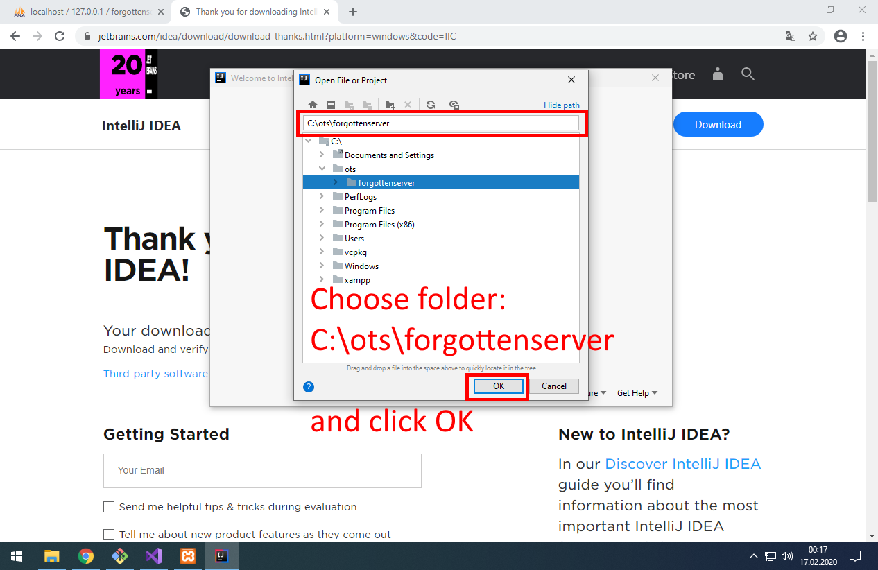 Choose folder: C:\ots\forgottenserver