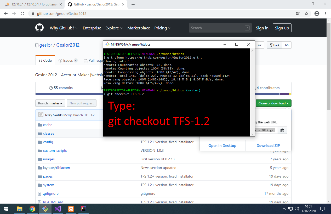 Type: git checkout TFS-1.2